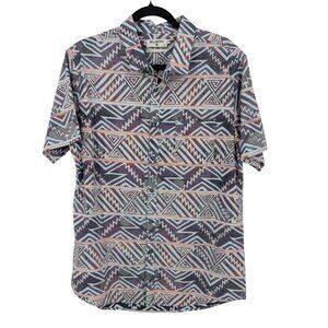 Billabong Tailored Fit Button Up Shirt Geometric Aztec Print Vacation Size L